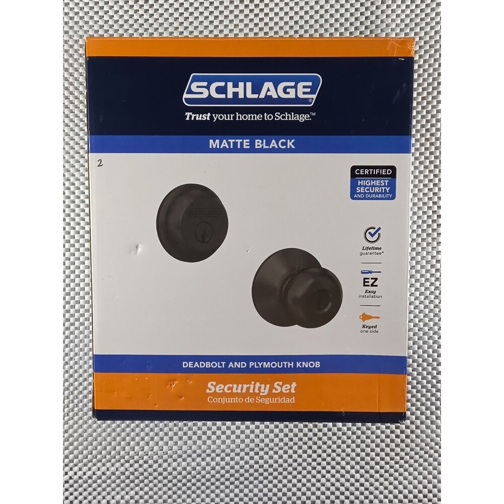 Schlage FB60N G PLY 622 Plymouth Knob Deadbolt Security Set Matte Black New